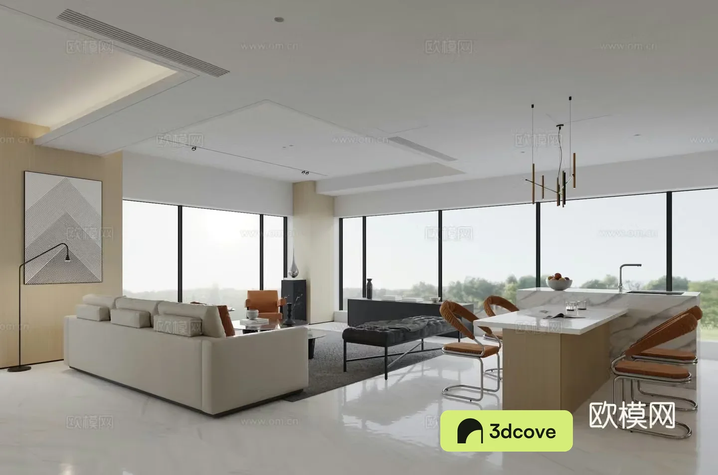 Modern living and dining room