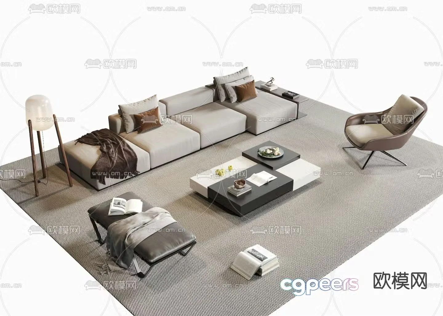 Upholstered sofa modular sofa 3d model