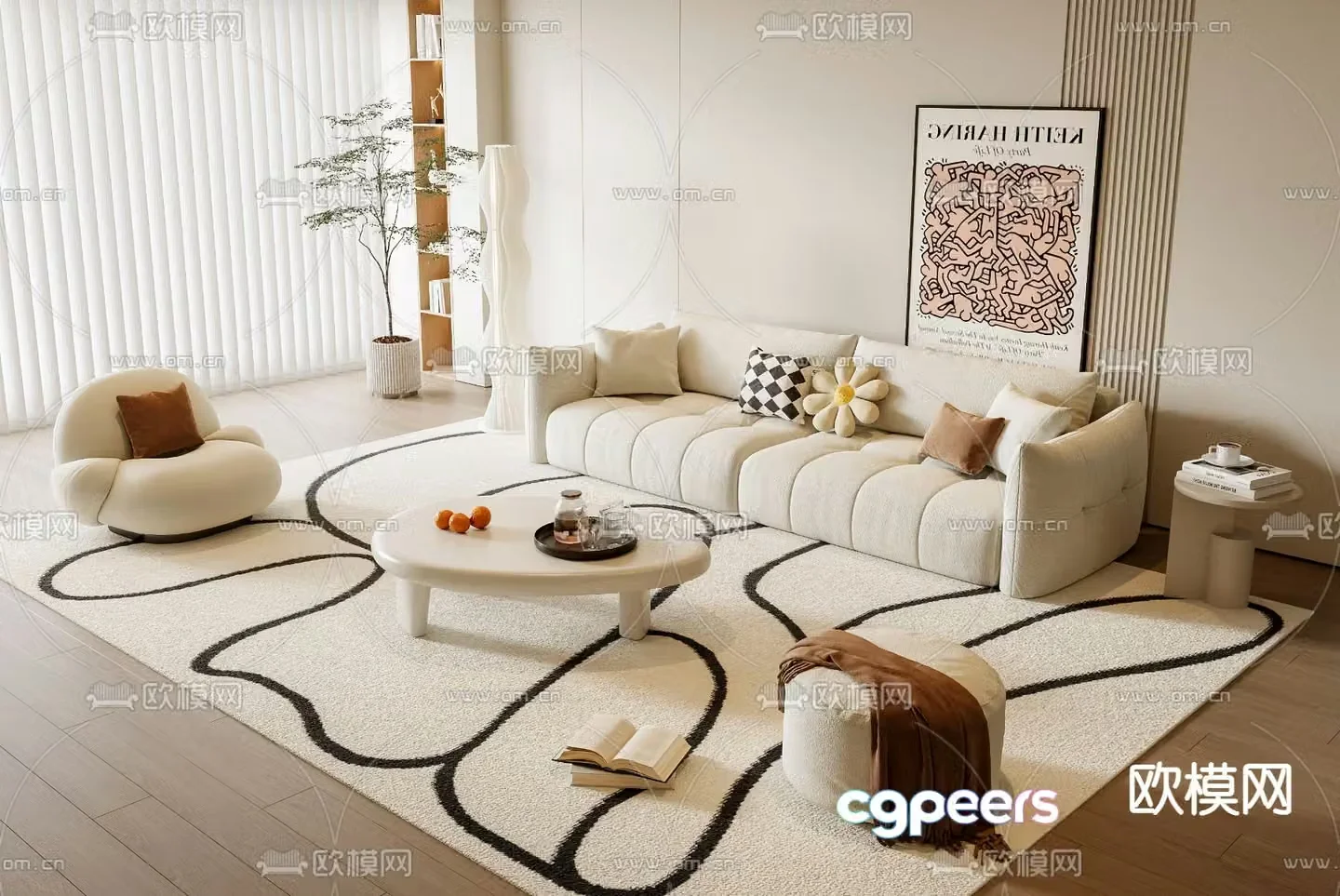 Cream style modular sofa 3d model