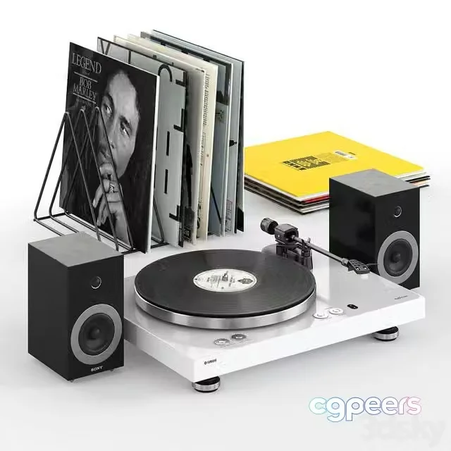 3ds Max Free – Yamaha Vinyl Player with Sony speakers and records