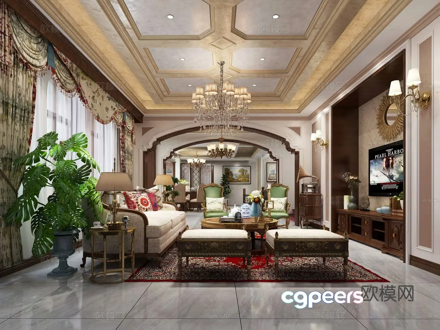 American living and dining room 3D model