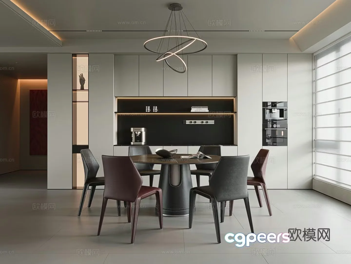 Italian modern dining room round dining table and chairs six-person dining table and chairs rock-slab dining table single chair leather dining 3d model
