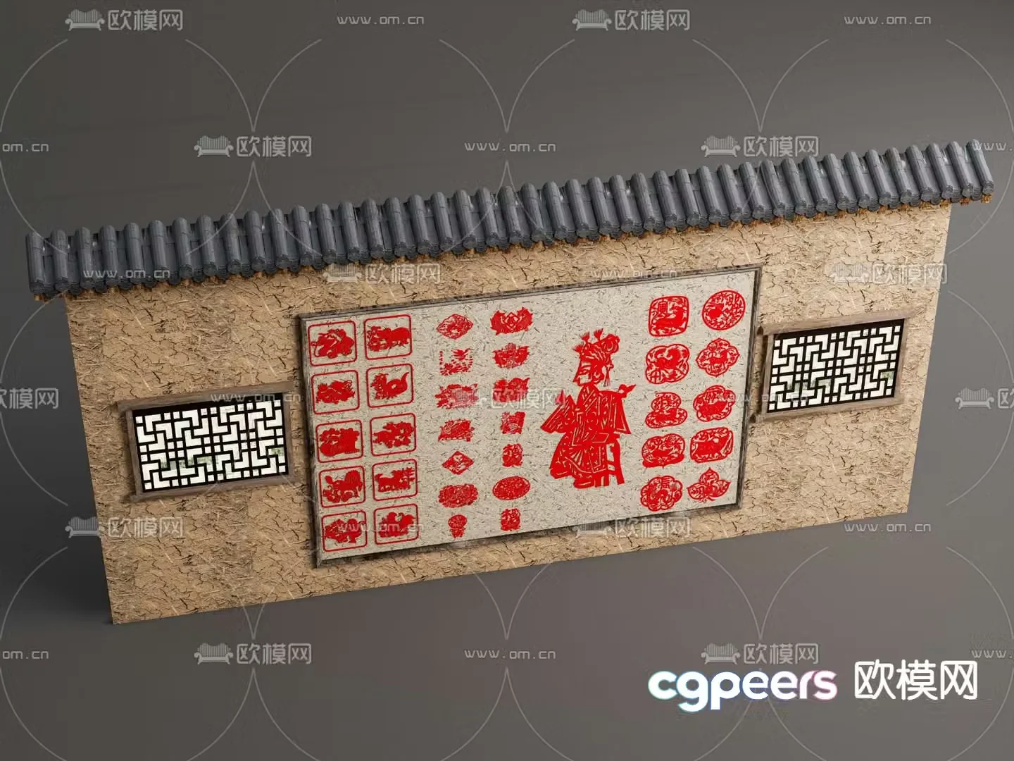 New Chinese style landscape wall rural landscape low wall 3D model