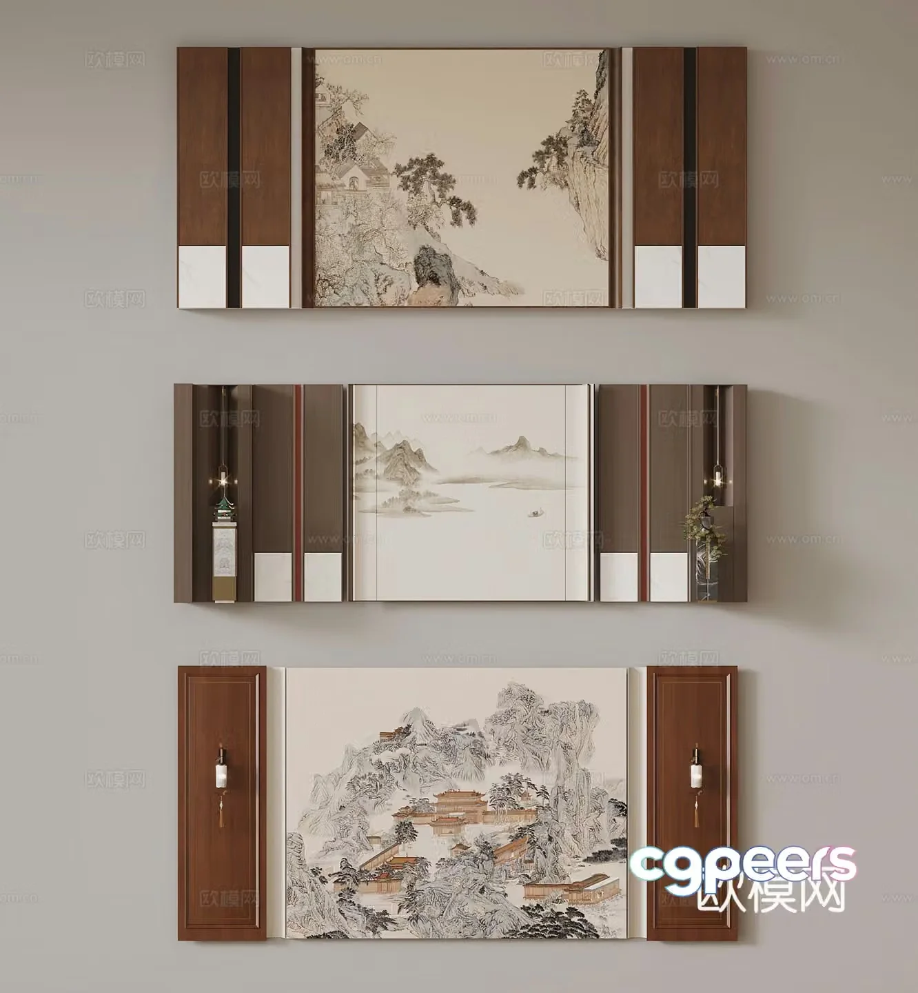 New Chinese style background wall 3d model