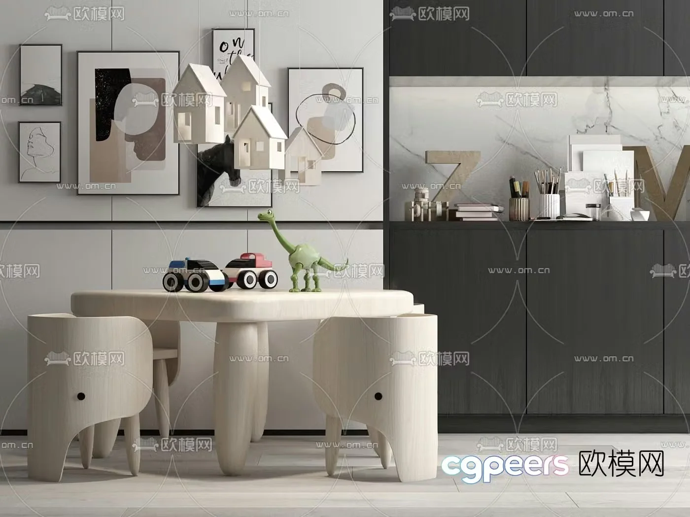 Nordic elephant children’s table and chair 3d model