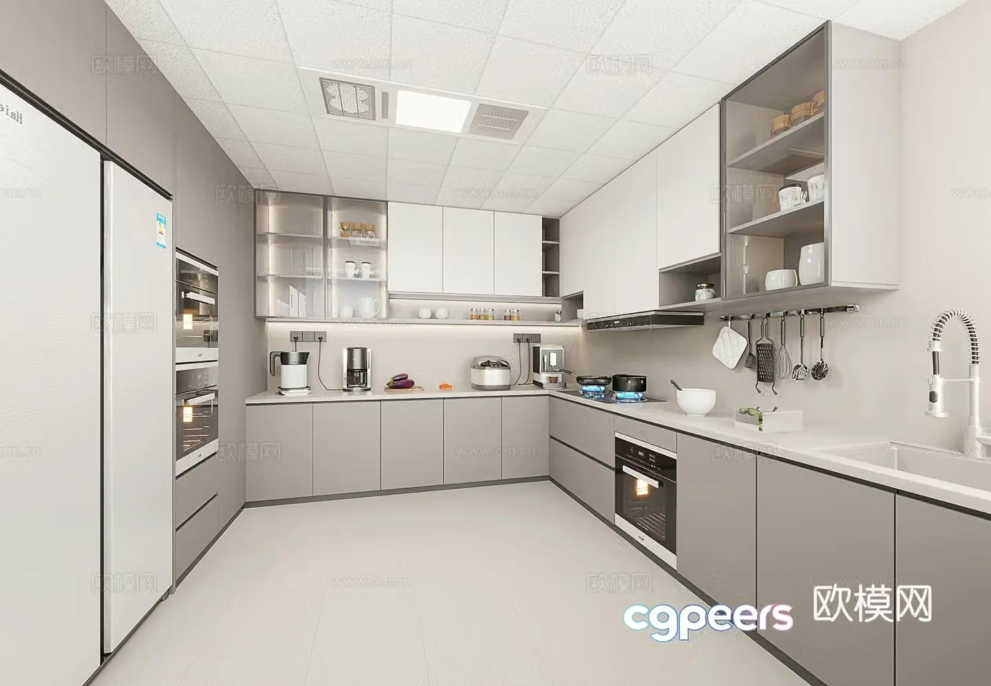 Modern minimalist style kitchen 3d model