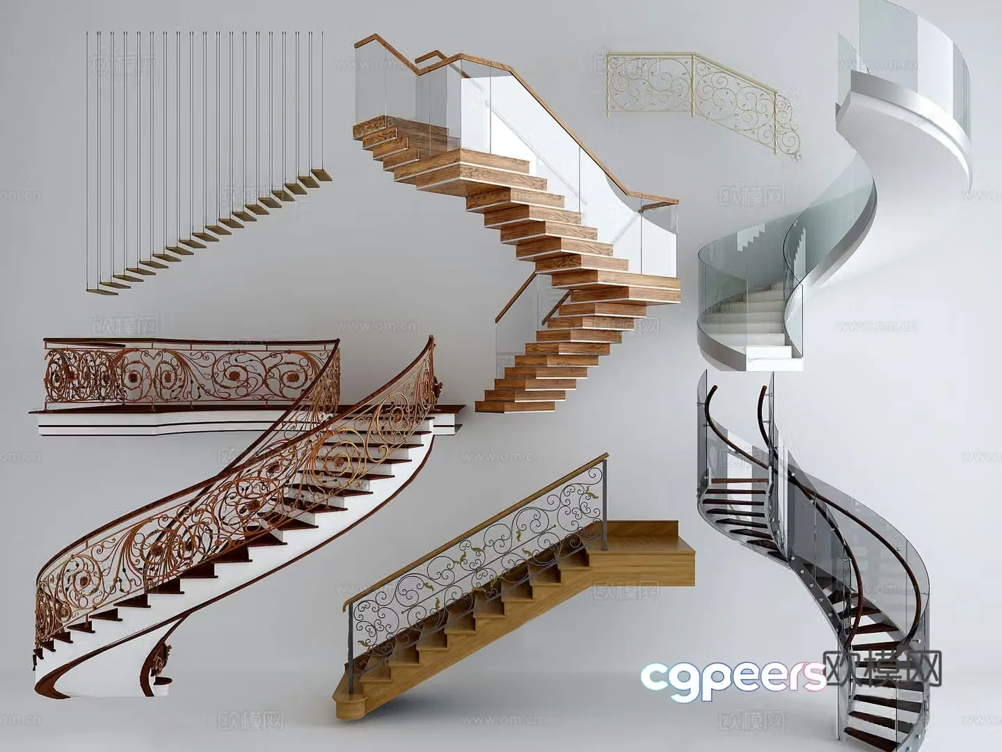 Stairs spiral stairs stair combinations stair collection commonly used stair collection glass 3d model