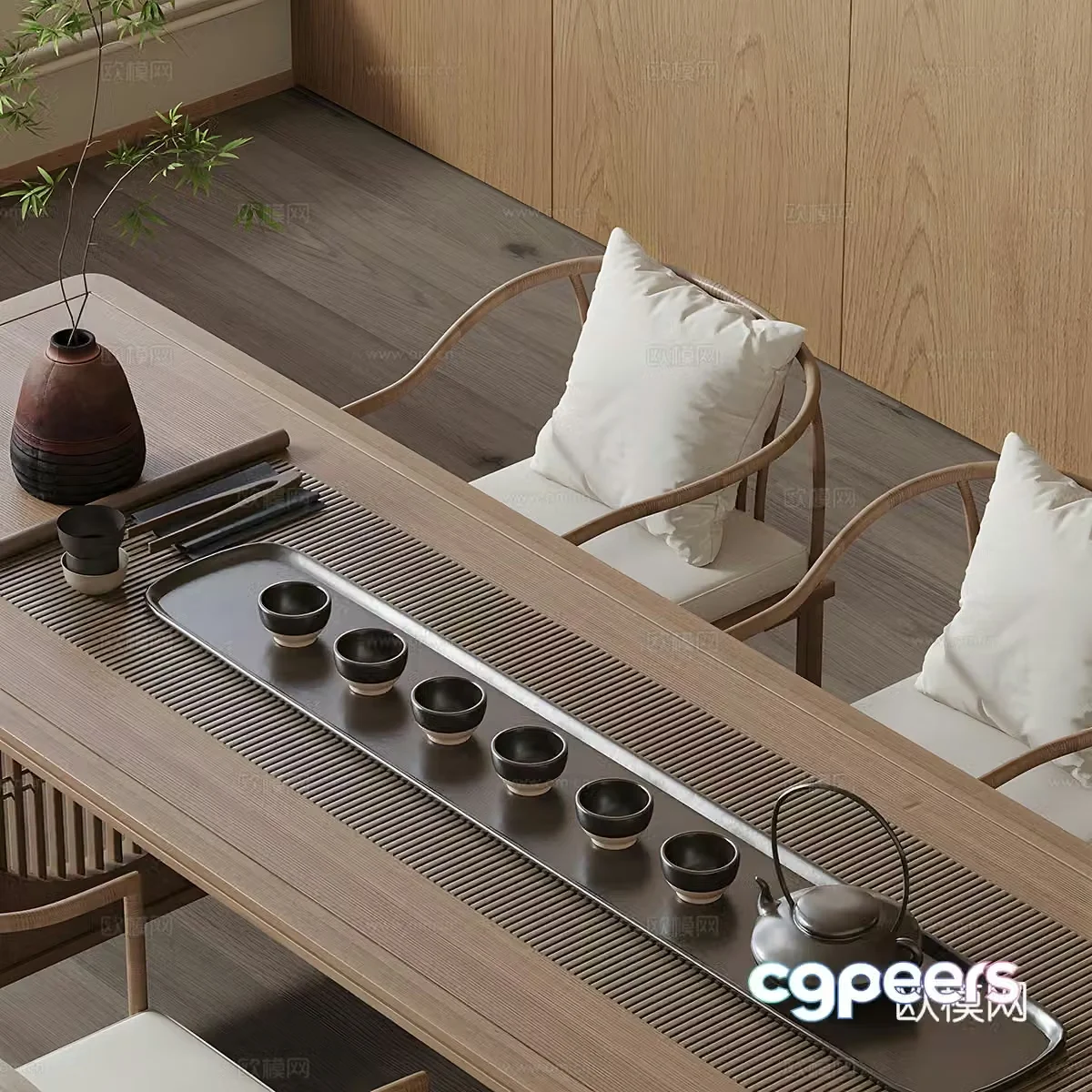 Tea set new Chinese tea tray new Chinese teapot tea cup new Chinese tea set fair cup tea table 3D model