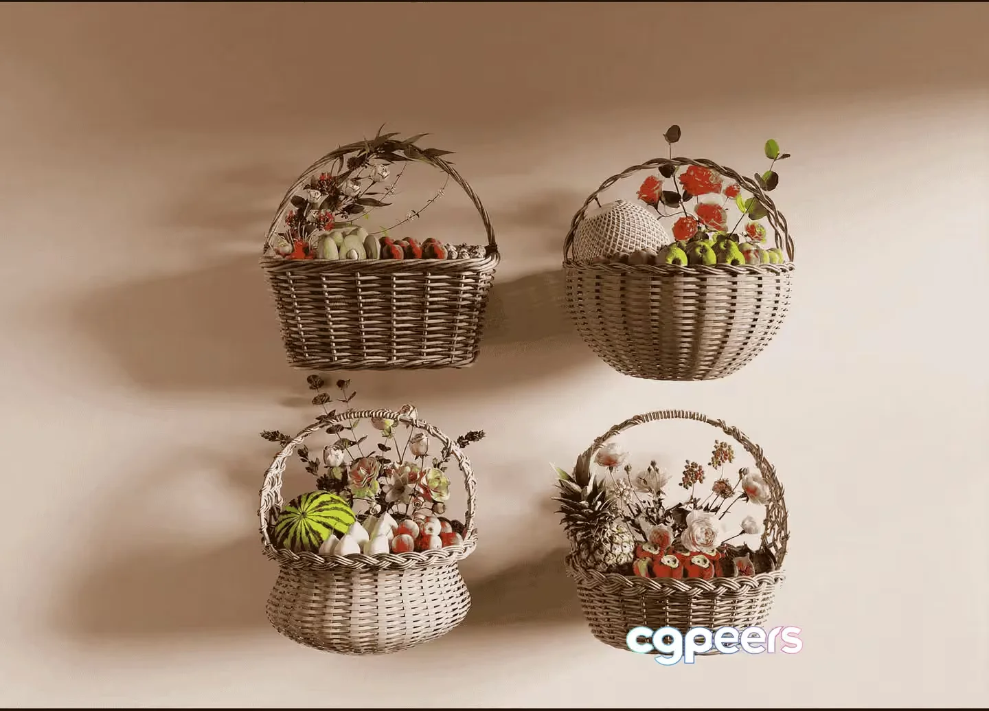 Four Baskets 3D Model – 13112 – VRAY Render