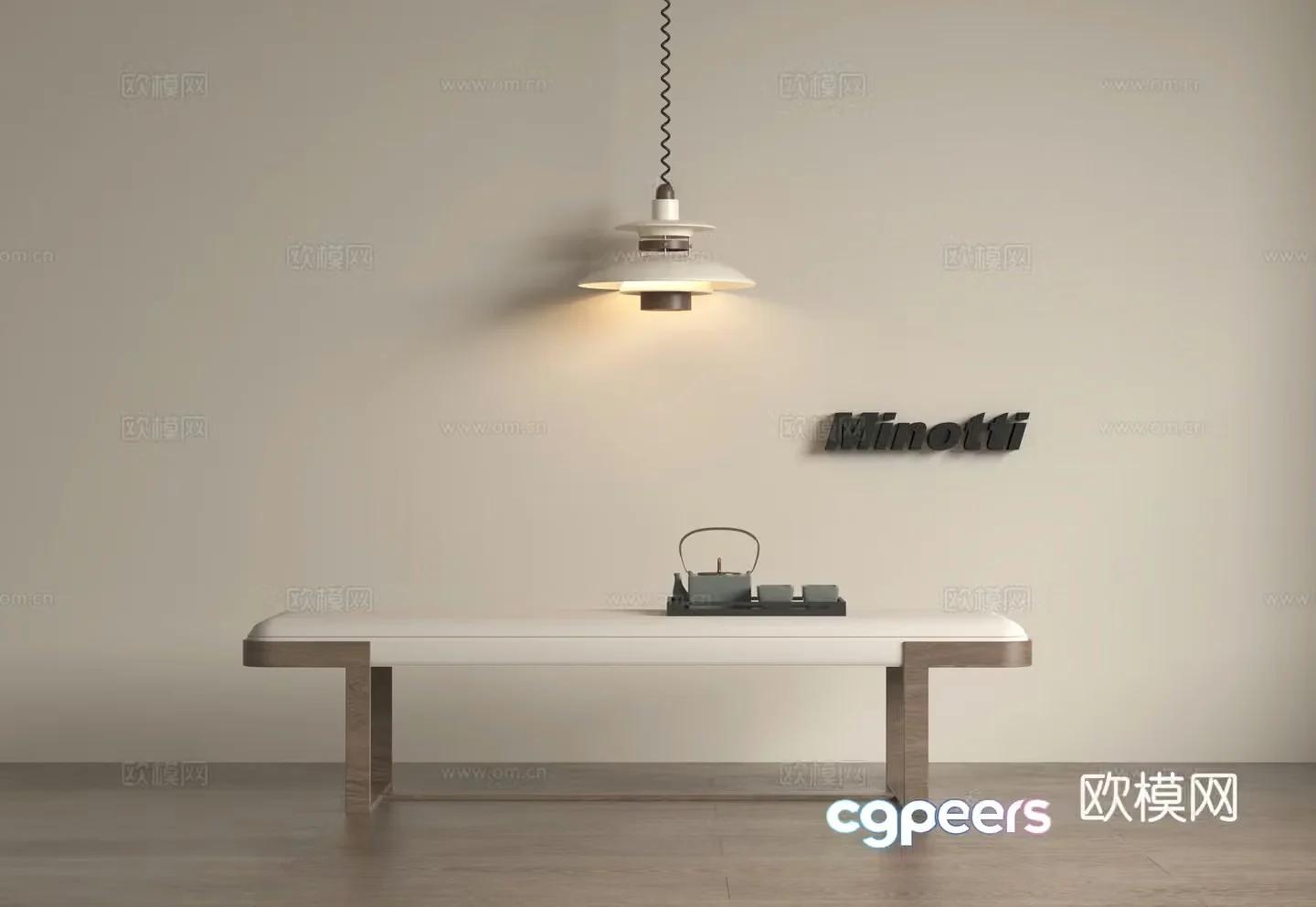 New Chinese style bed tail stool Song style aesthetic bed tail stool Fishing line chandelier 3D model