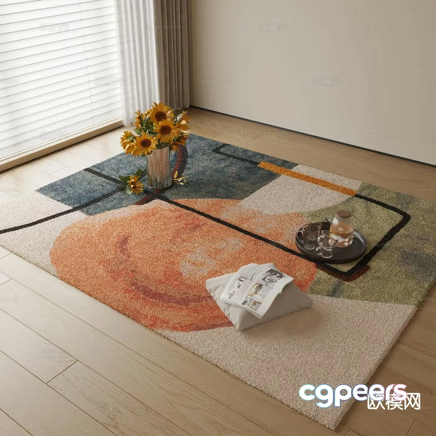 Modern carpet square rug 3d model
