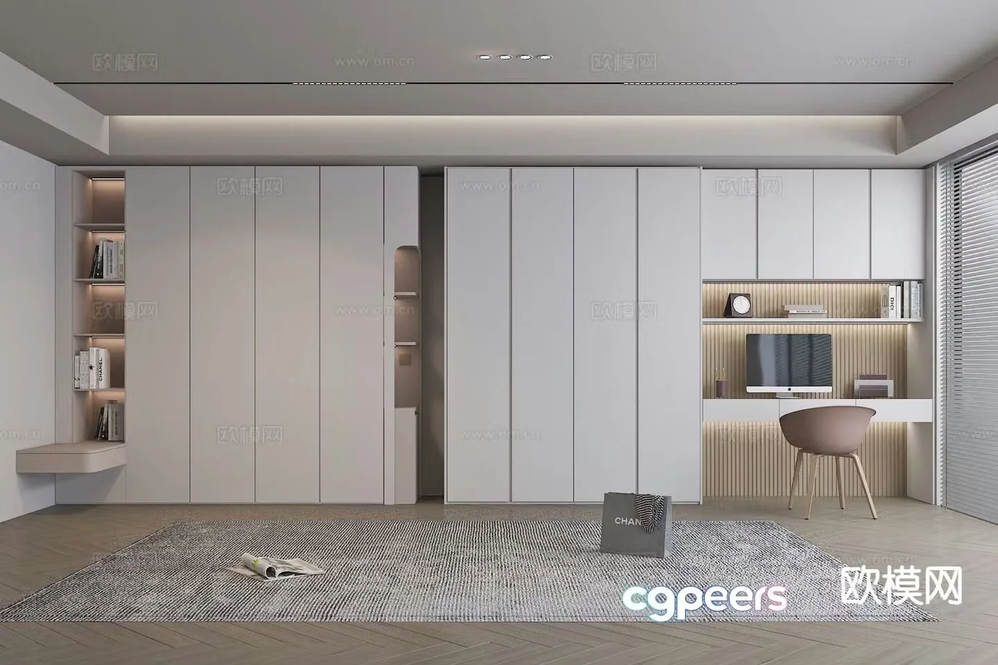 Modern wardrobe desk integrated cabinet 3d model
