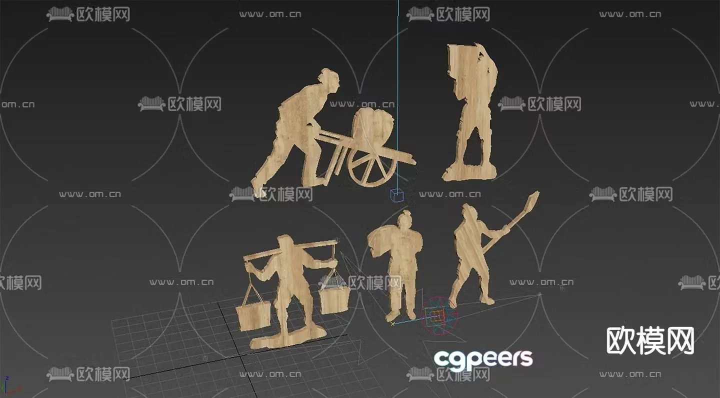 Chinese farming culture farming silhouette sculpture sketch 3d model