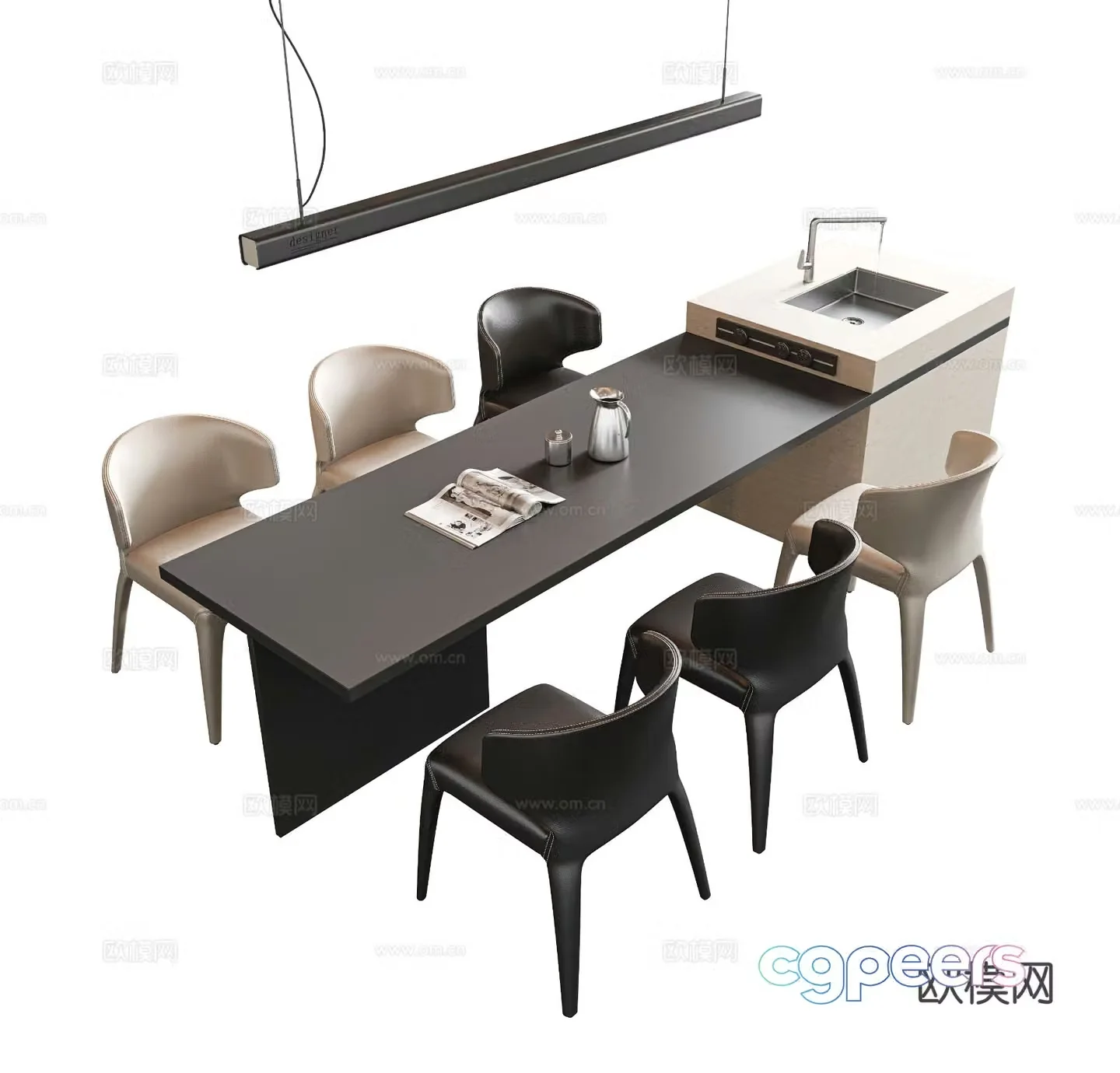 Island dining table and chairs 3d model