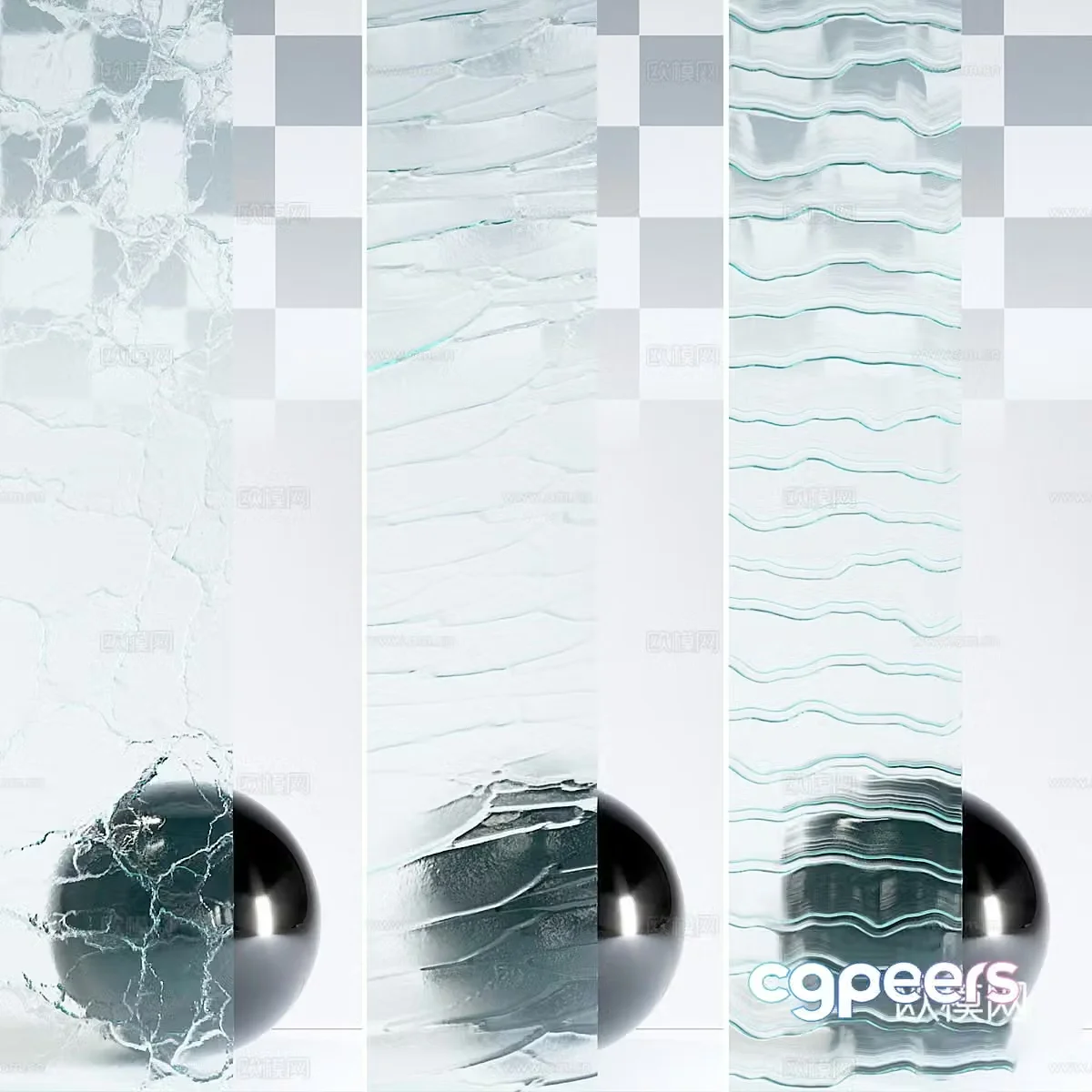 Glass Cracked Glass Grooved Glass 3D Model