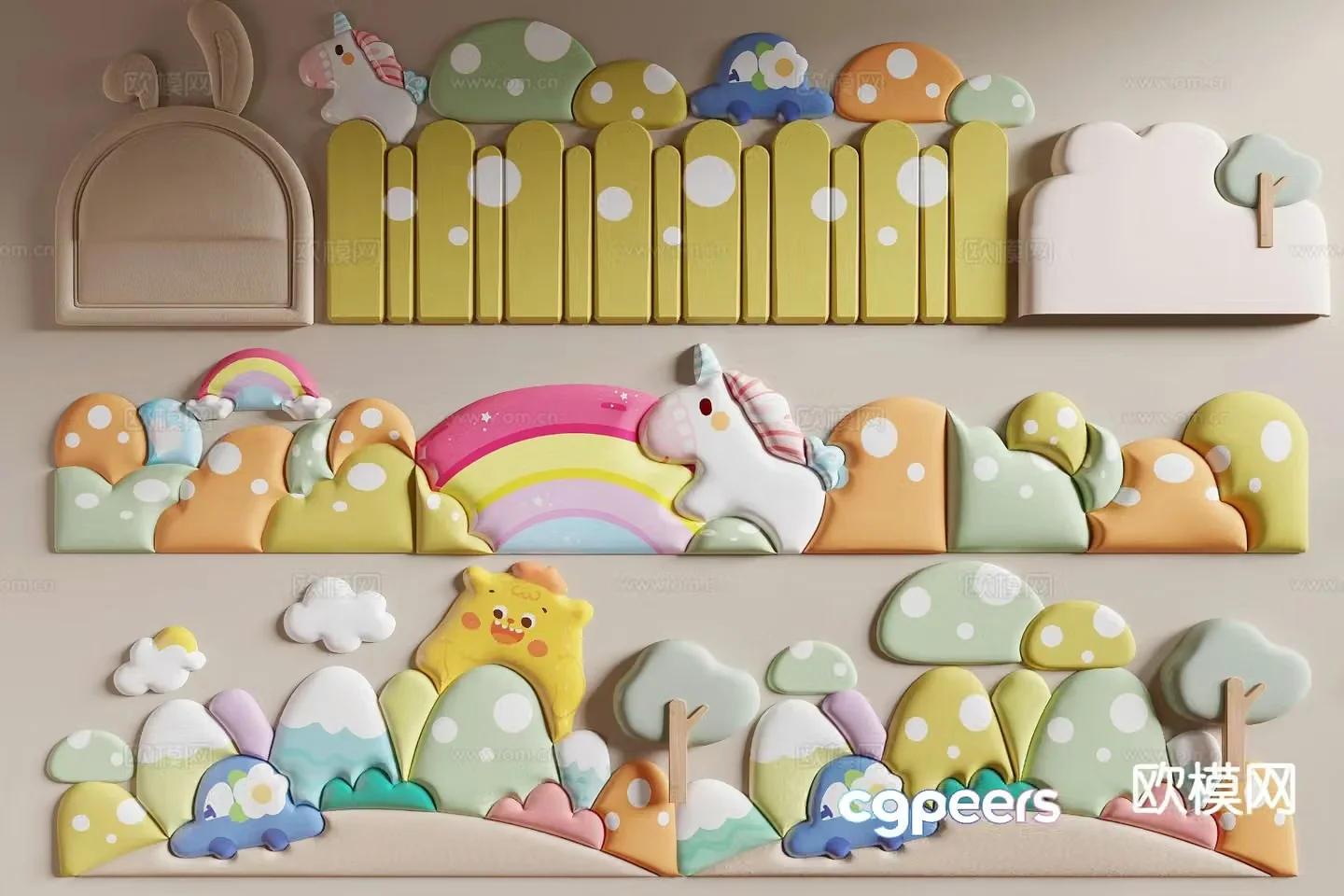 Modern children’s bedside cartoon soft bag dopamine soft bag 3d model