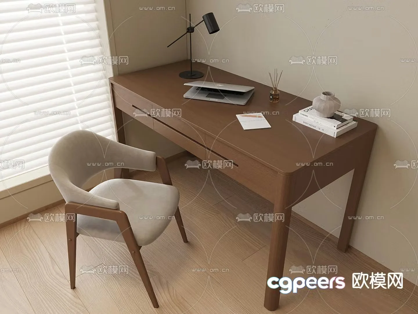 Medieval style desk and chair combination 3D model