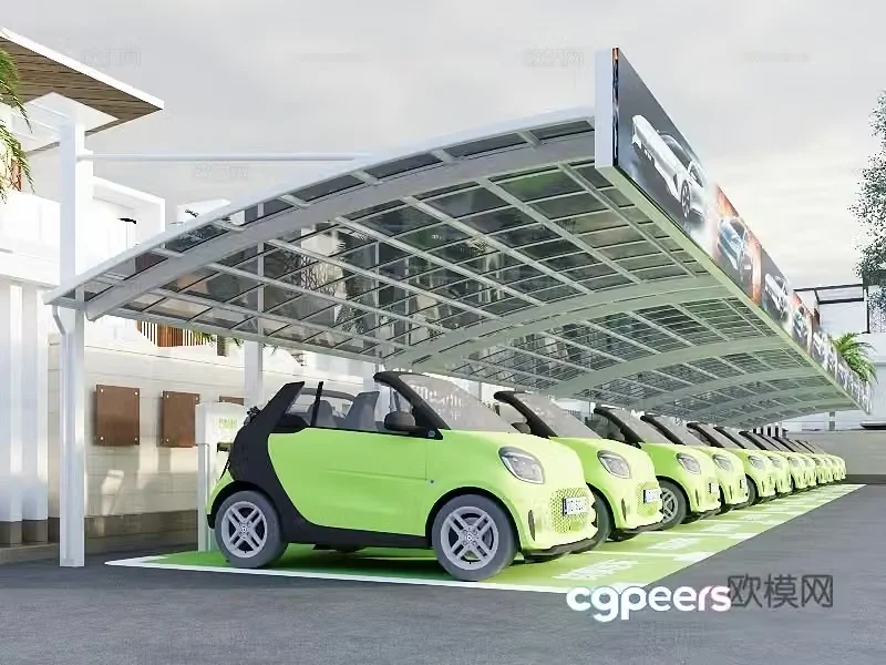 Modern shared car shed 3d model