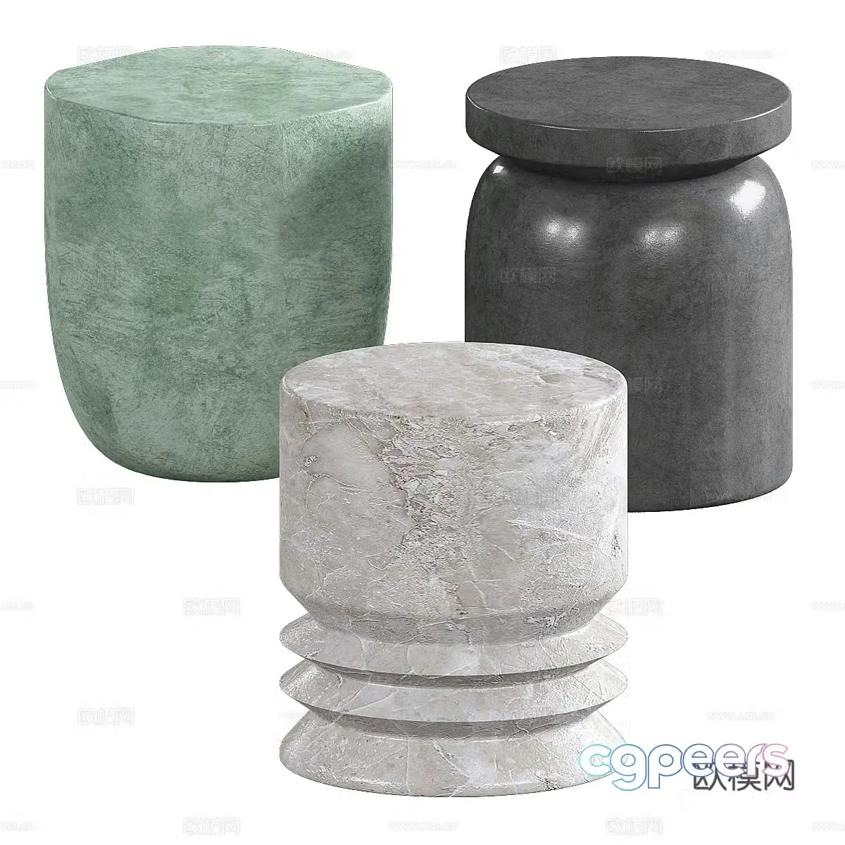 New Chinese stone bench round stool 3D model