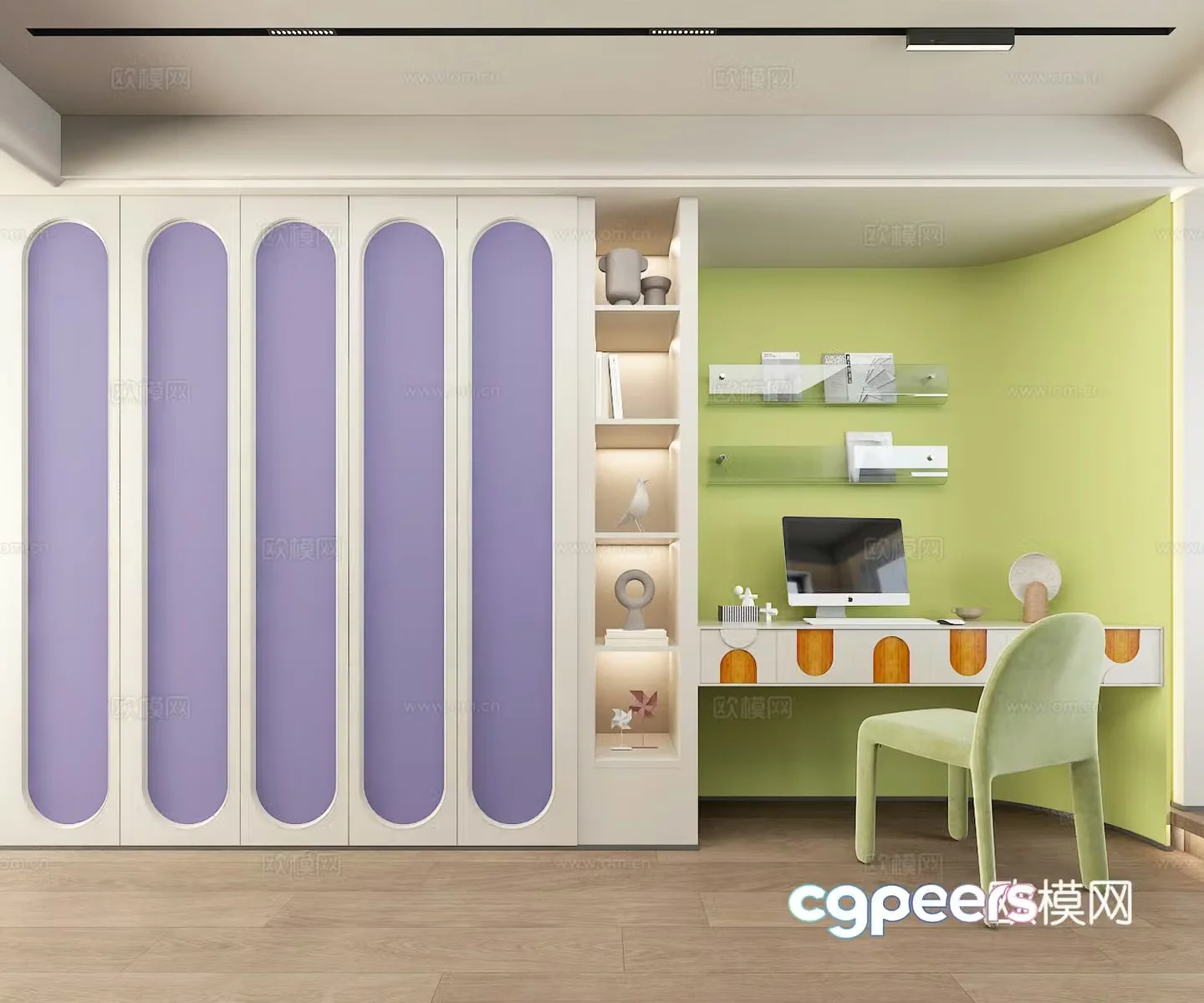 Modern dopamine wardrobe Colorful fun desk 3d model