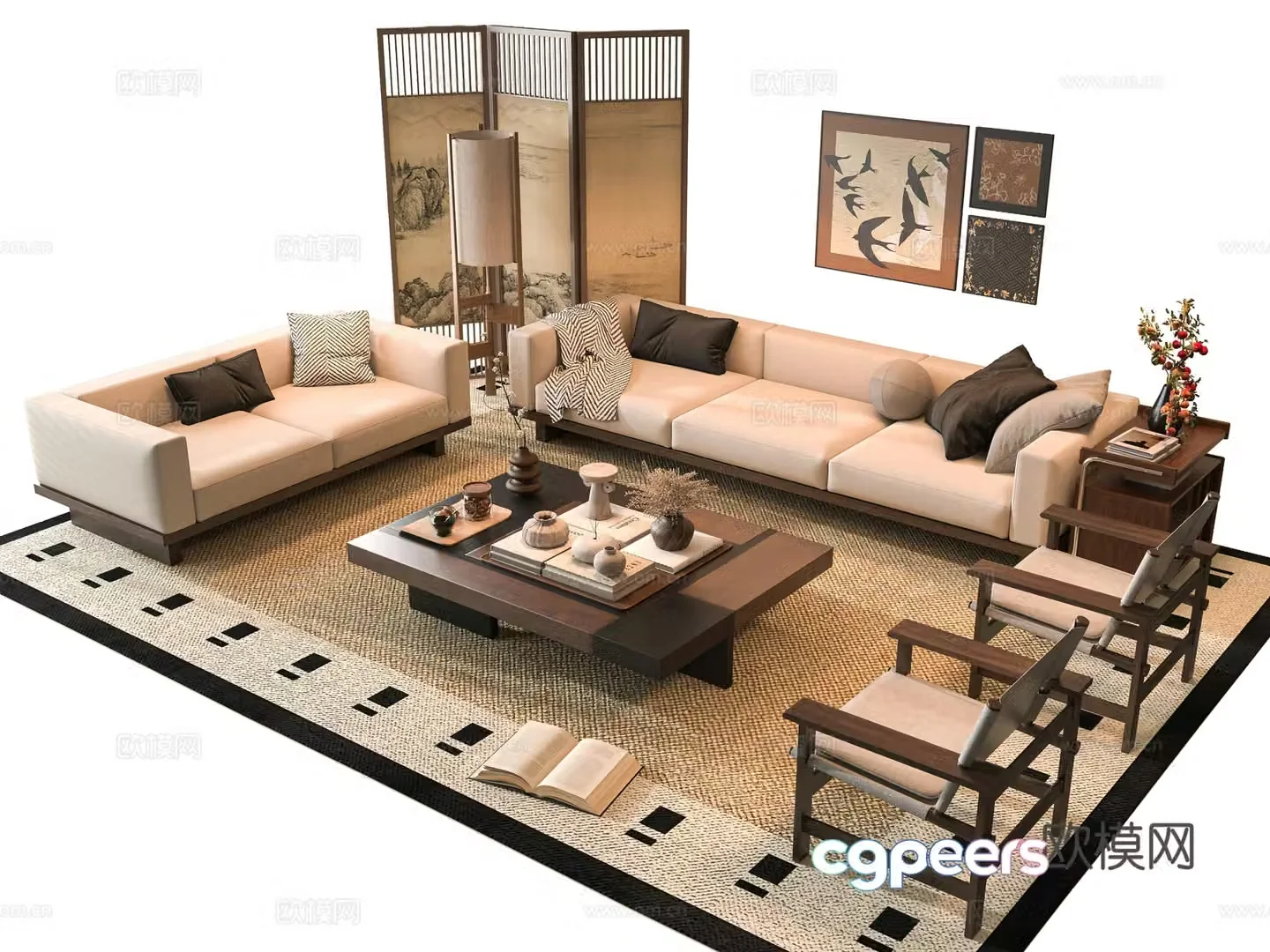 Middle-aged sofa combination 3D model