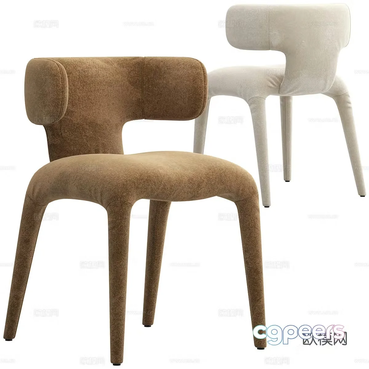 Cream style dining chair fabric single chair fabric casual chair fabric book chair modeling single chair art dining 3d model
