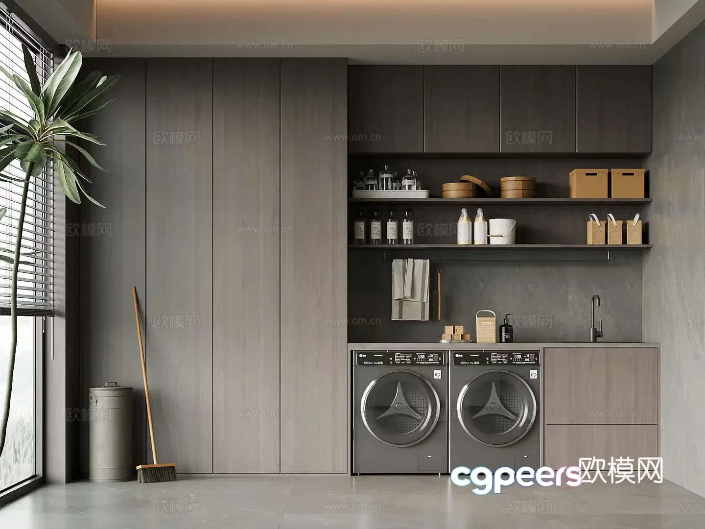 Modern laundry room washing machine cabinet 3d model