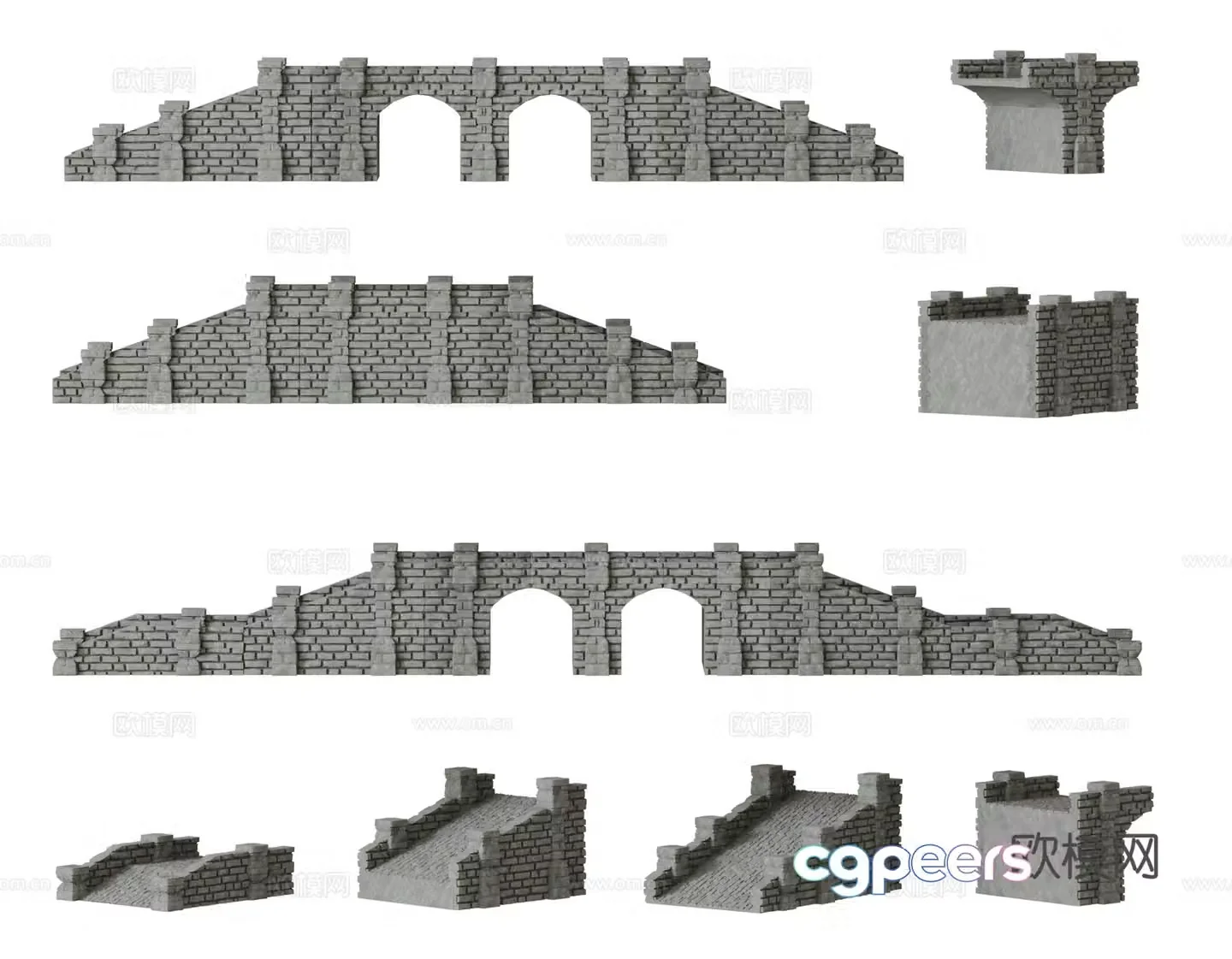 Modern stone arch bridge 3d model