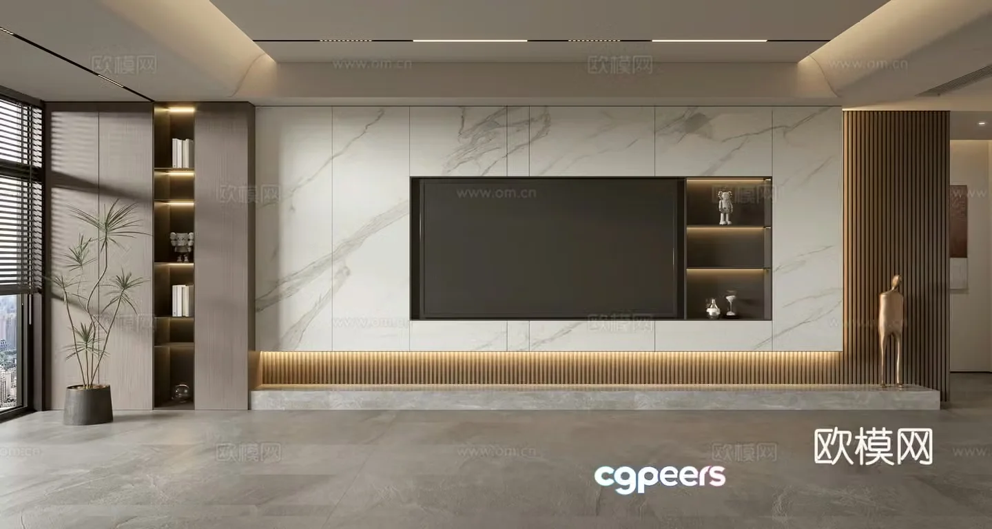 Modern minimalist TV background wall full of TV cabinet 3D model