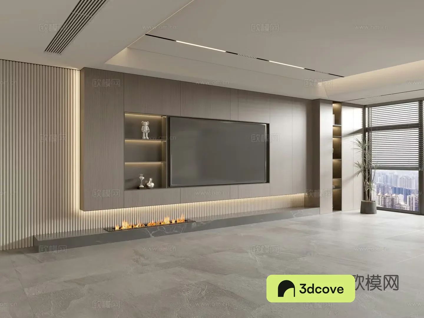 Modern Italian living room light luxury TV background wall full wall TV cabinet