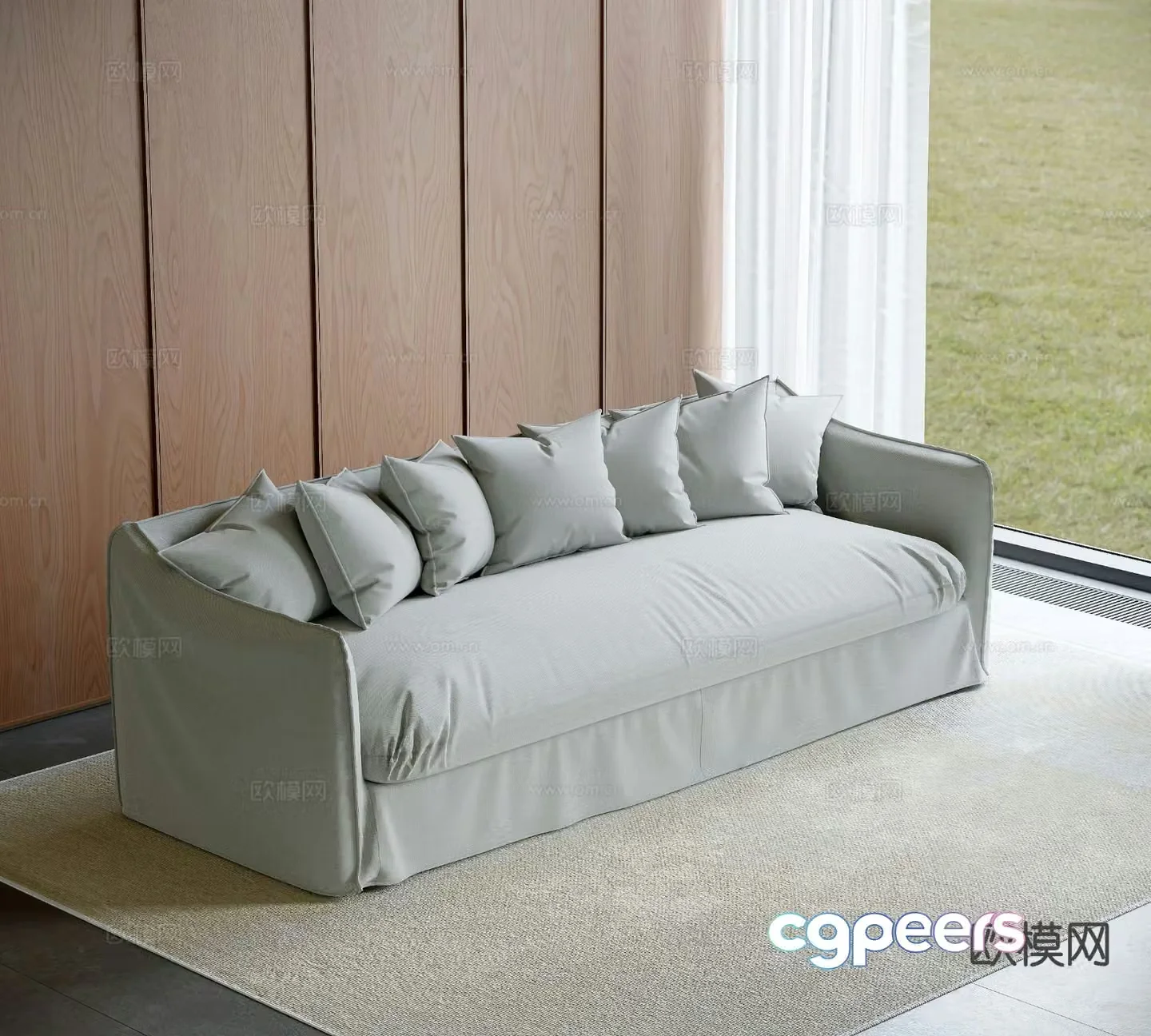Wabi-sabi multi-person sofa linen sofa 3d model