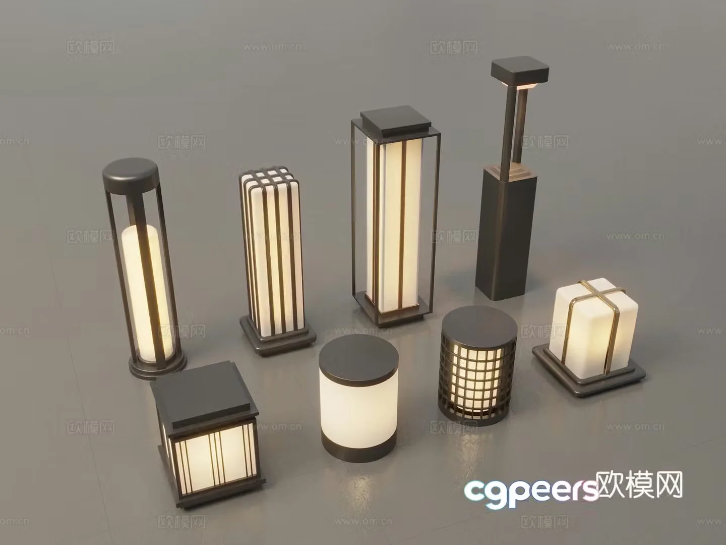 Modern Chinese landscape lights lawn lights garden lights outdoor light combination 3D model