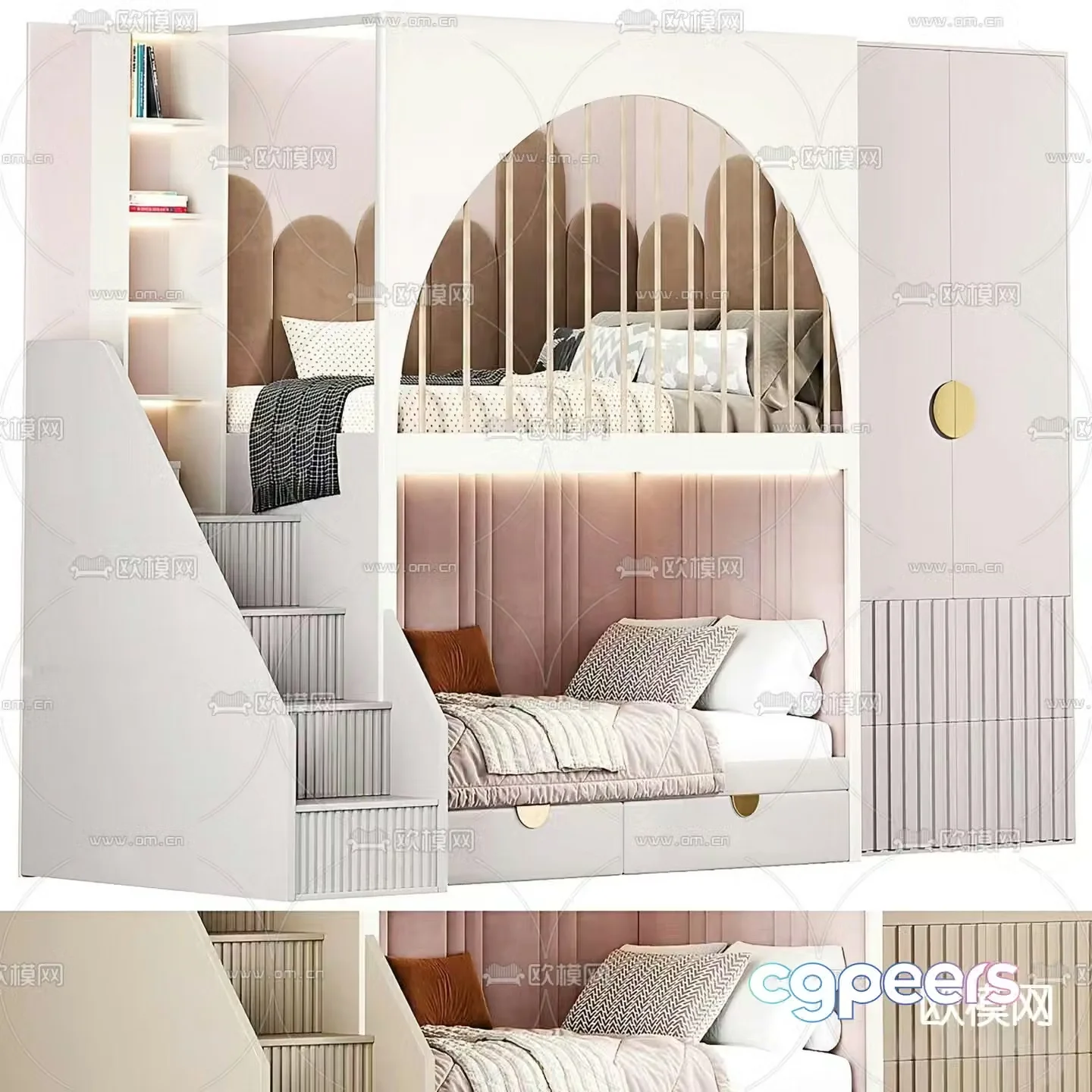 Modern children’s bed bunk bed 3d model