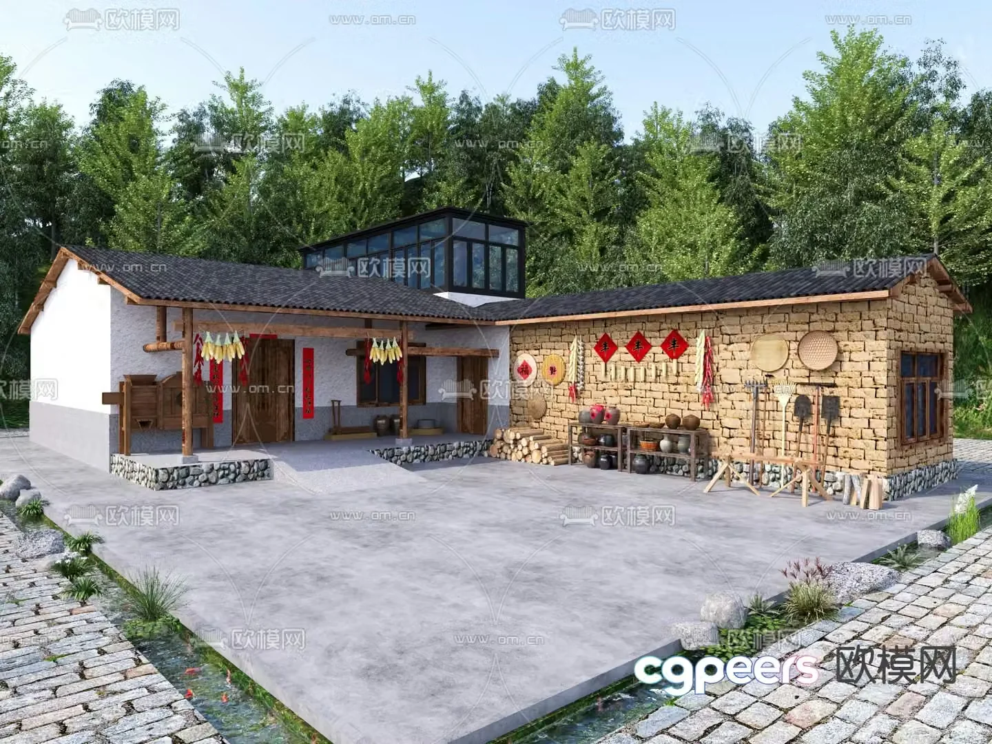 Chinese style farmhouse old house earth house 3d model