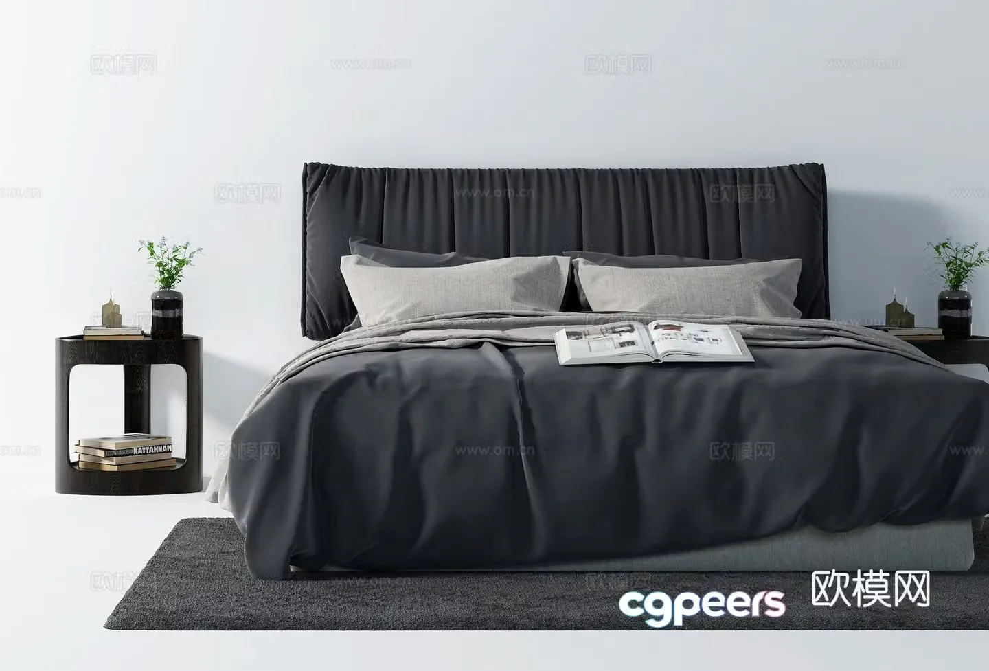 Modern double bedding nightstand combination 3D model