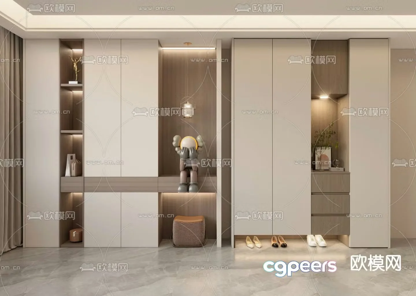 Modern entrance shoe cabinet shoe and hat cabinet 3d model