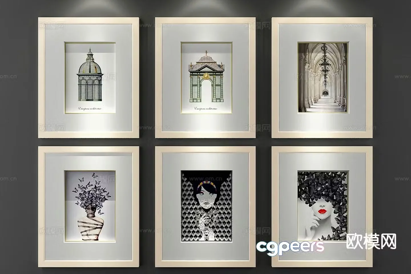 Modern architectural painting combination painting hanging painting decorative painting 3D model