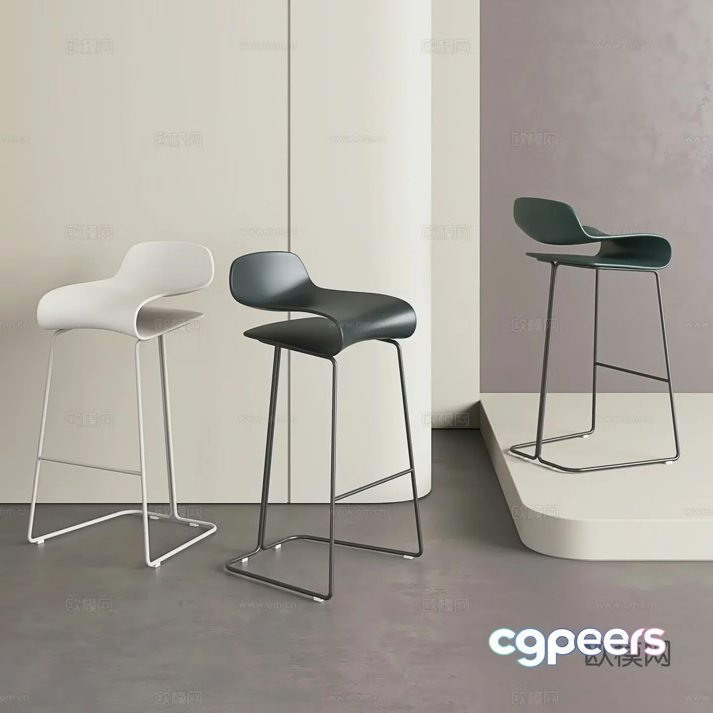 Nordic bar chair modern bar stool cafe bar stool wrought iron bar stool front bar stool 3D model