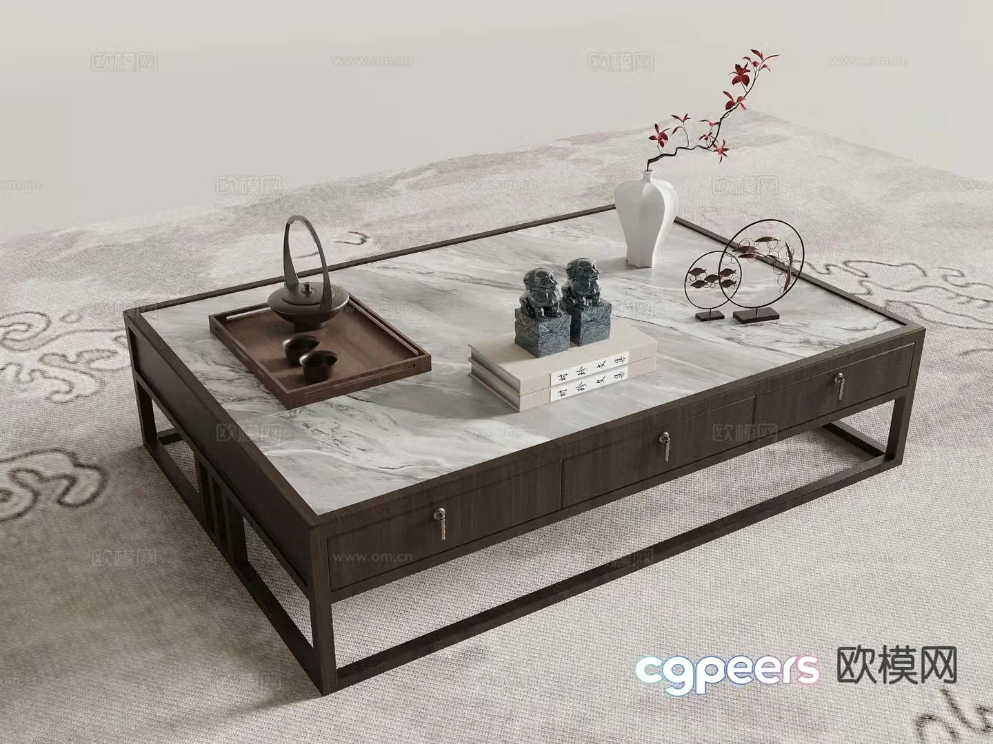 New Chinese style coffee table marble coffee table 3d model