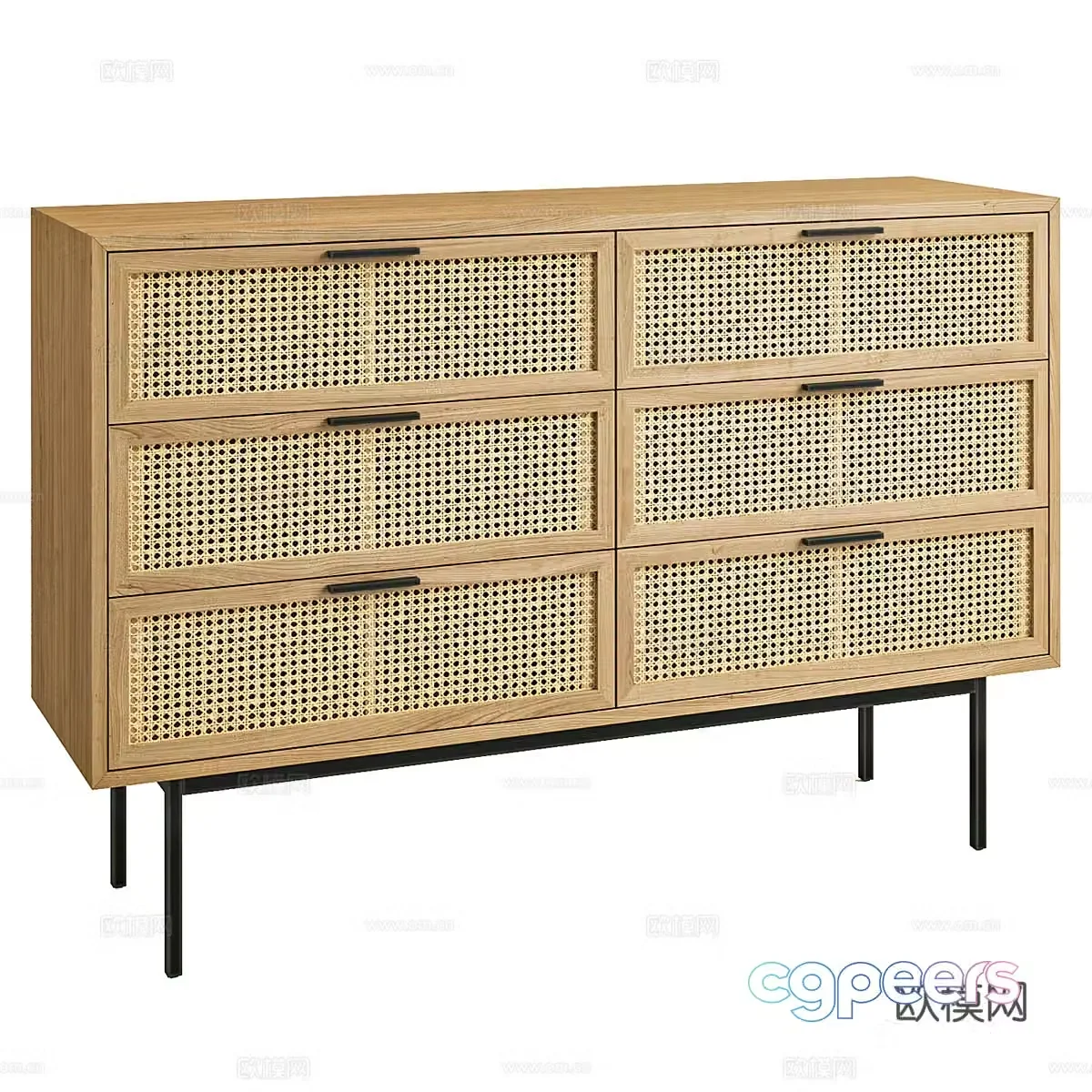 New Chinese side cabinet rattan chest cabinet 3D model