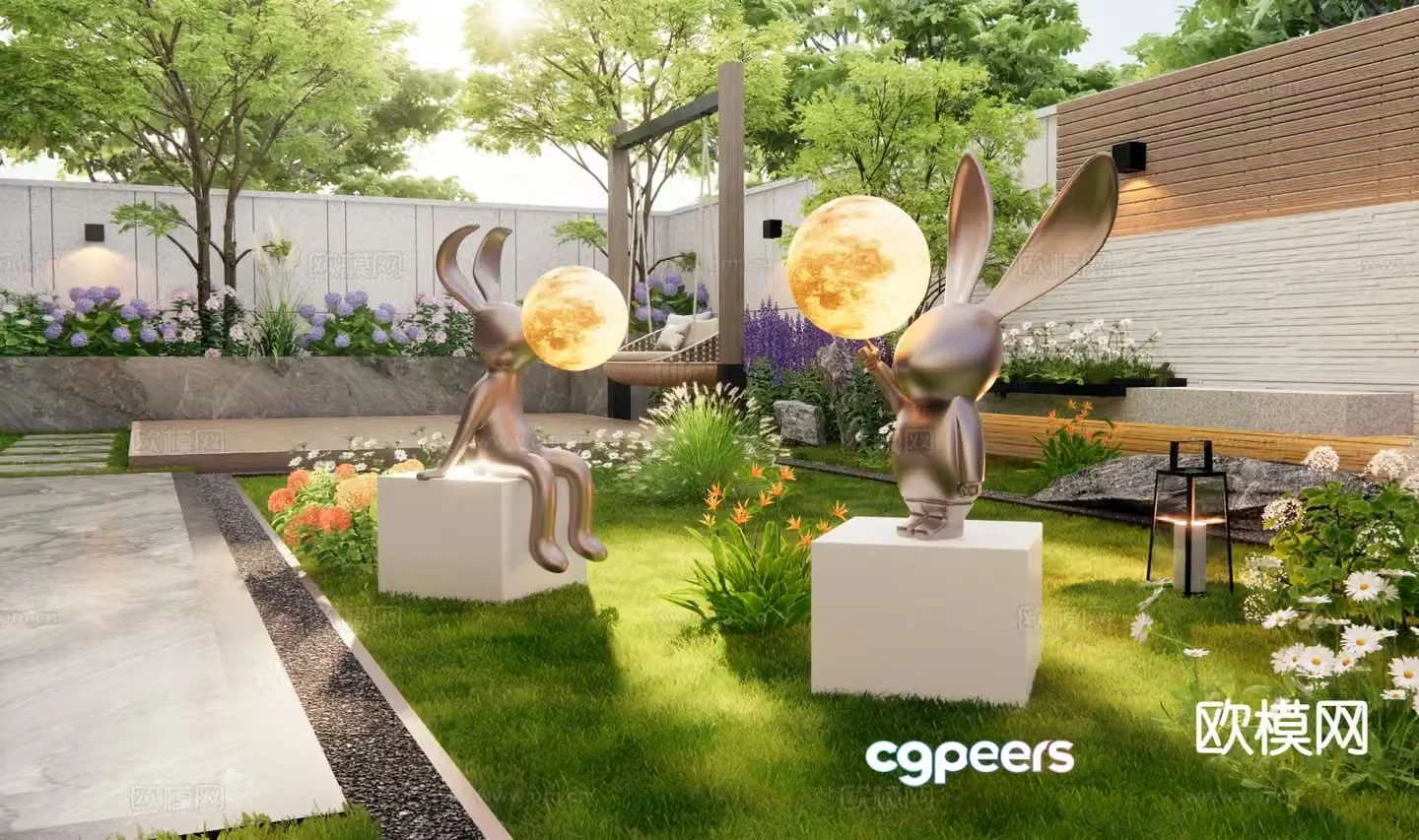 Modern rabbit sculpture landscape lamp lawn lamp courtyard sculpture 3d model