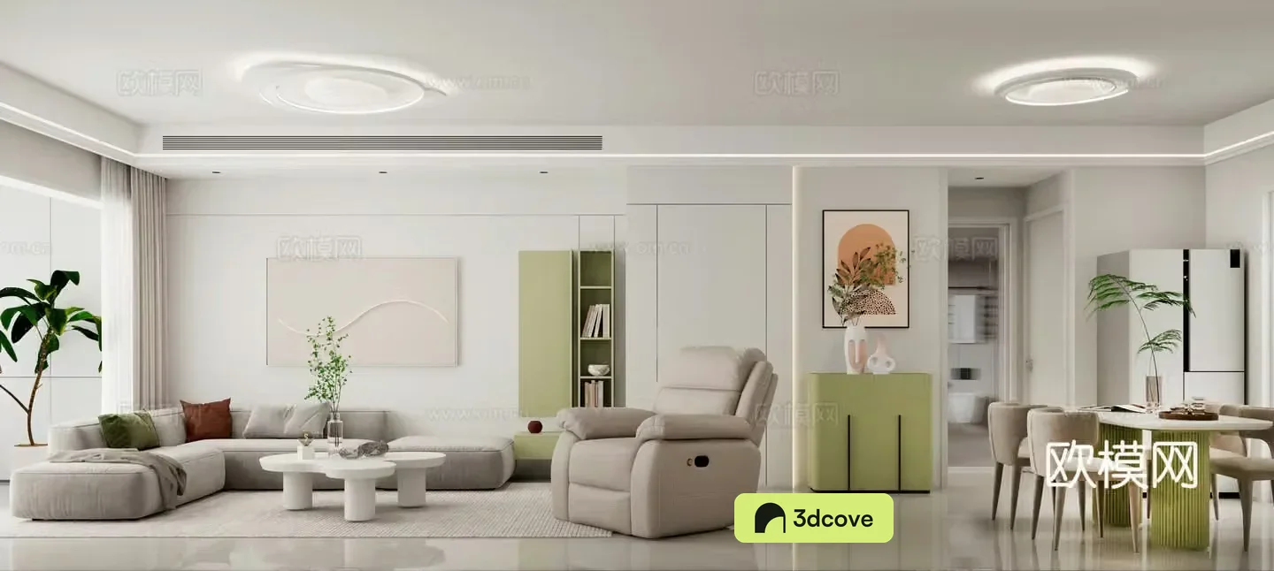 Modern minimalist living and dining room