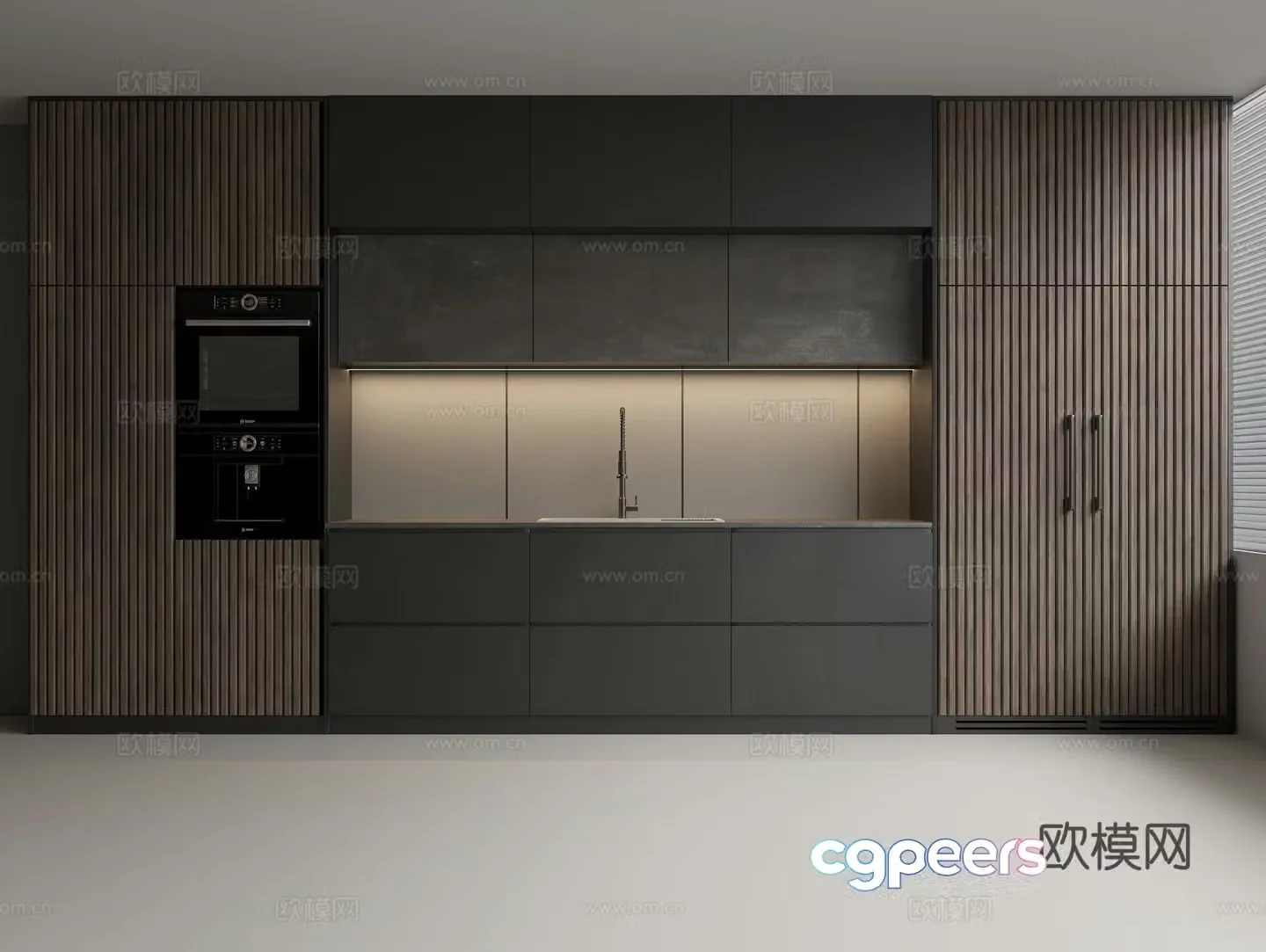 Solid wood sideboard Solid wood cabinet Solid wood cabinet Faucet Sink Oven Direct drinker 3D model