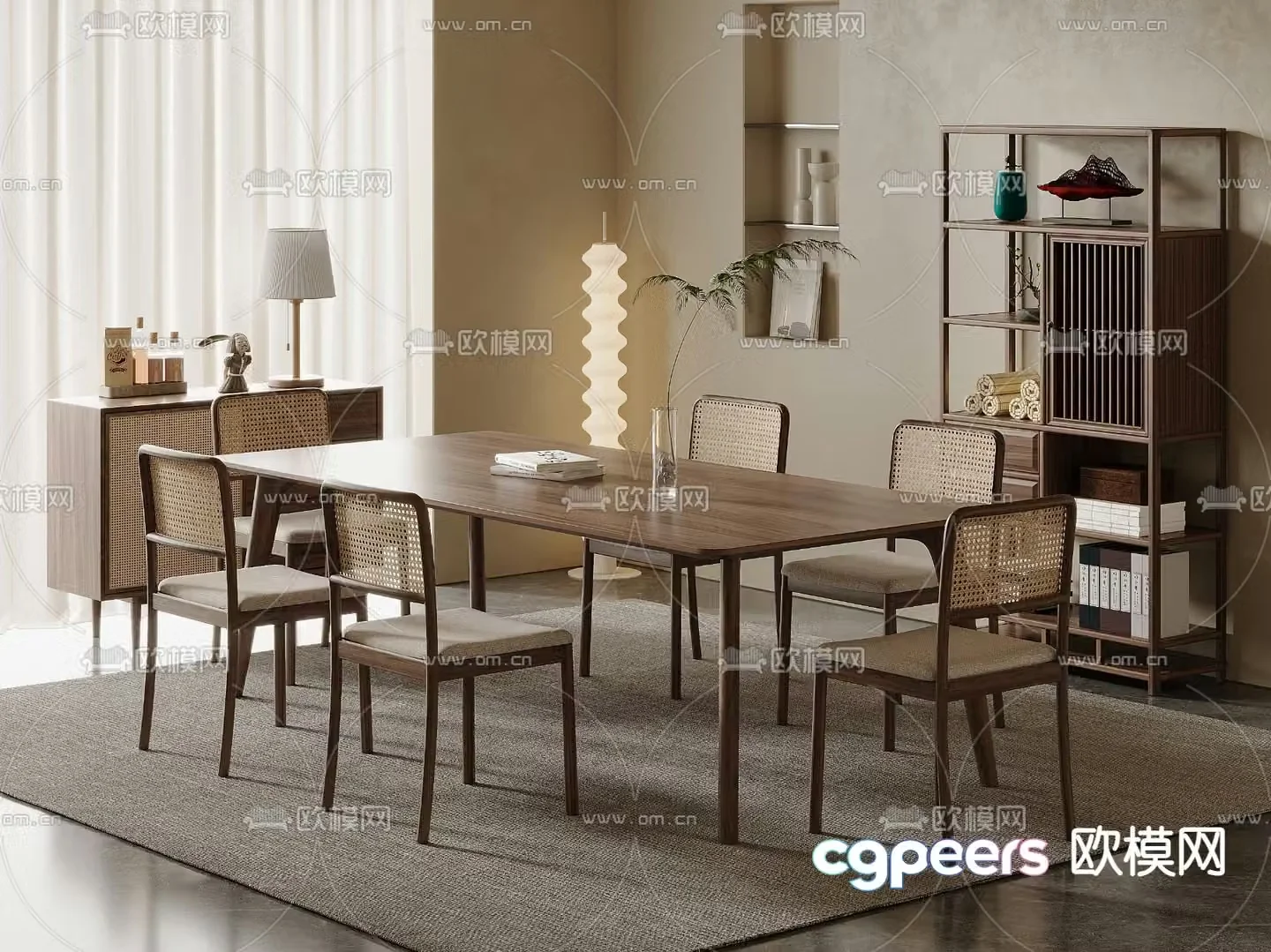 Wabi-sabi dining table and chairs strip dining table 3d model