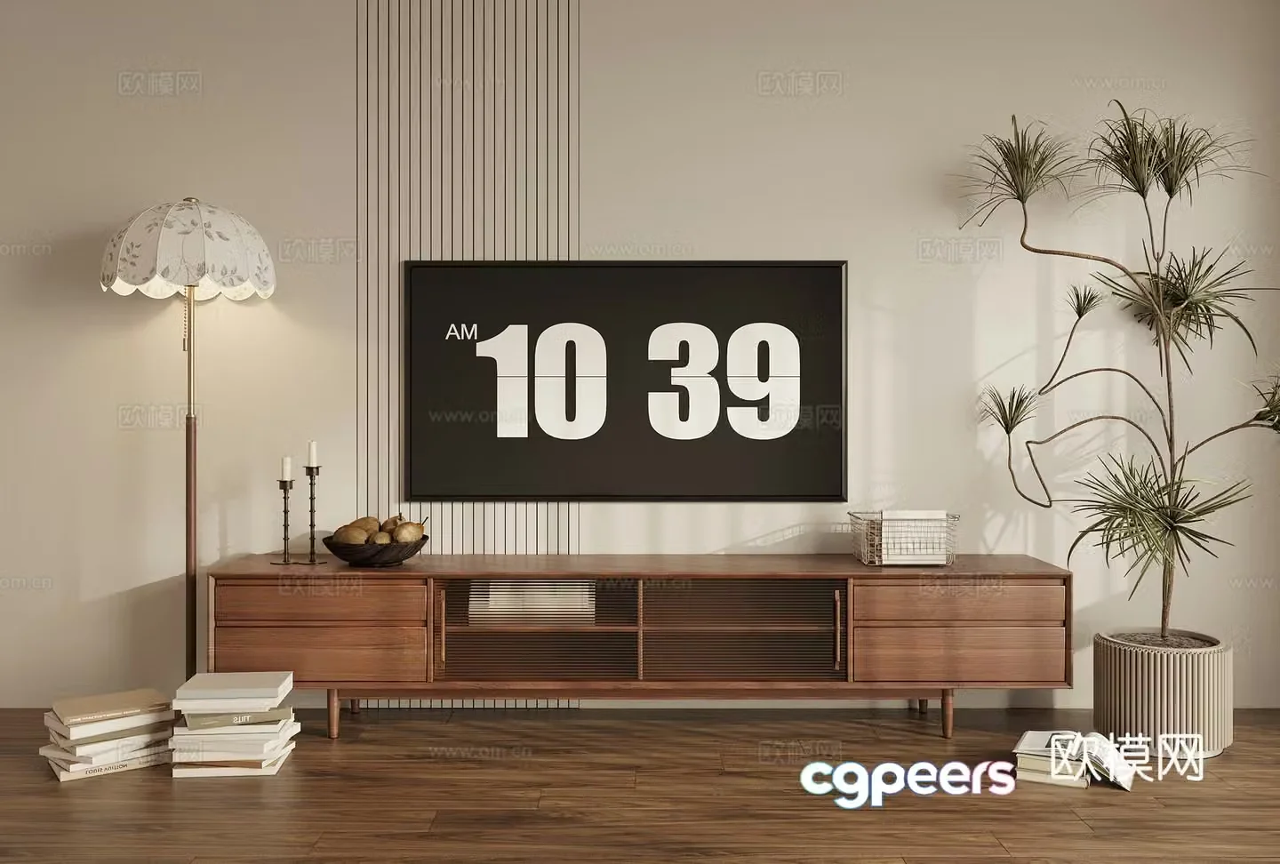 TV cabinet ornament floor lamp pot plant 3D model