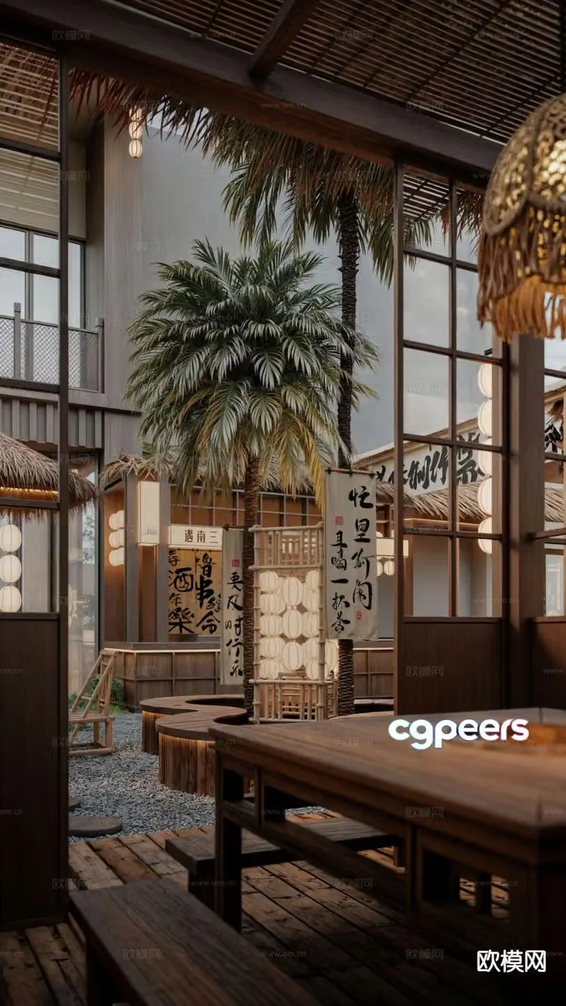 New Chinese style outdoor pavilion courtyard restaurant 3D model
