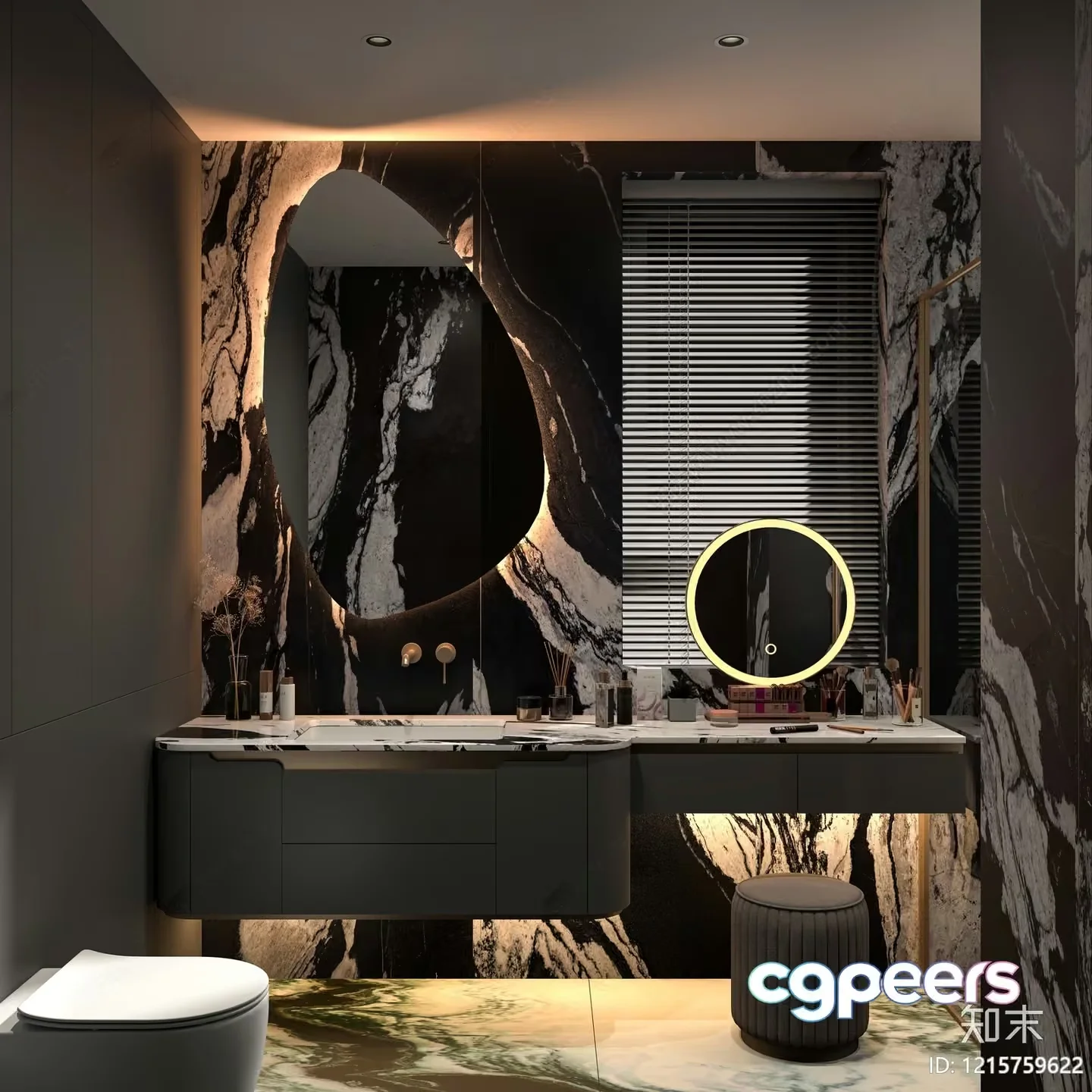 A Modern Bathroom With A Large Mirror 3D Model – 10977 – VRAY Render