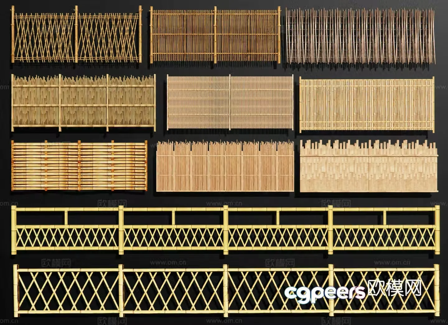 Chinese style bamboo fence wooden fence wooden railing wooden fence grille bamboo wooden guardrail 3d model