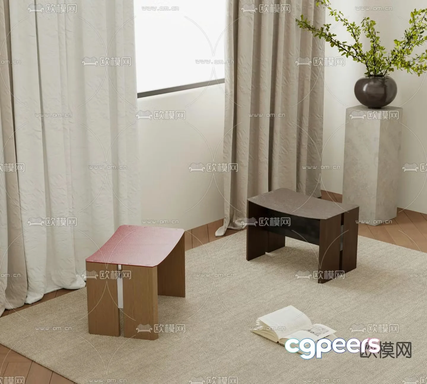 Medieval style single stool 3d model