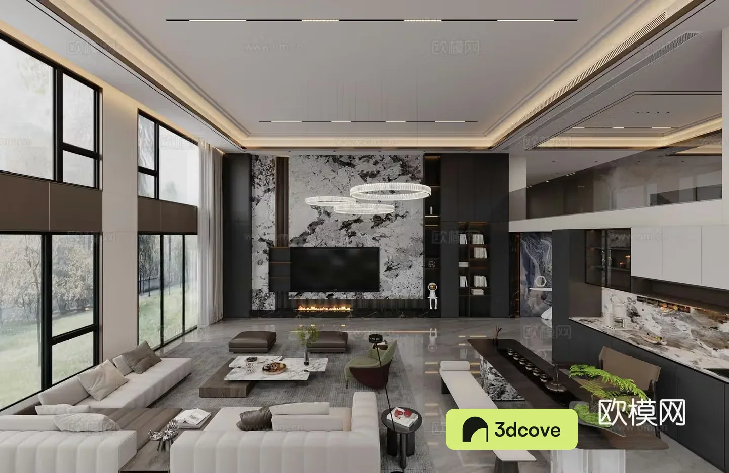 Modern living and dining room